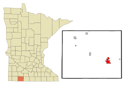 Location of Jackson within Jackson County and state of Minnesota