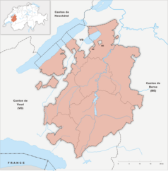 Mapa konturowa Fryburga, po prawej nieco na dole znajduje się punkt z opisem „Jaun”