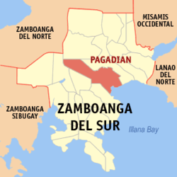 Bản đồ của Zamboanga del Sur với Pagadian được tô sáng