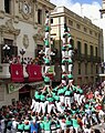 Premiers torre de vuit amb folre et pilar de set amb folre descarregats simultanés dans l'histoire, par les Castellers de Vilafranca, 31/08/2006.