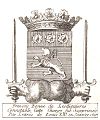 Armes de François de Bonne de Lesdiguières, dernier connétable de France. de gueules au lion d’or au chef d’azur surmonté de trois roses d’argent[6].