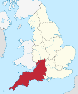 South West region shown within England