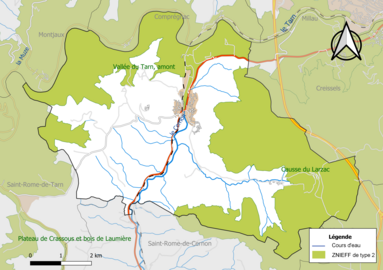 Carte des ZNIEFF de type 2 de la commune.