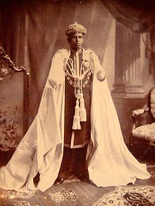 Rama Varma XV, Maharaja of Cochin wearing the mantle of the Order for the occasion of King Edward VII's Delhi Durbar of 1903