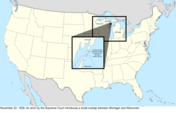 Map of the change to the United States in central North America on November 22, 1926