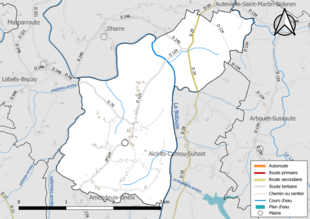 Carte en couleur présentant le réseau hydrographique de la commune