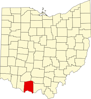 Map of Ohio highlighting Adams County