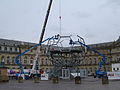 Stützkonstruktion des Fußball-Globus (hier zu sehen beim Abbau in Stuttgart)