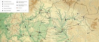 Straßenkarte Nordbayerns um 800, in der Mitte Schweinfurt