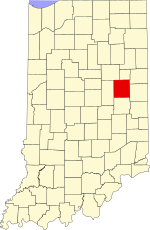 Map of Indiana highlighting Delaware County