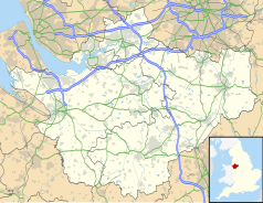 Mapa konturowa Cheshire, blisko centrum u góry znajduje się punkt z opisem „Wincham”