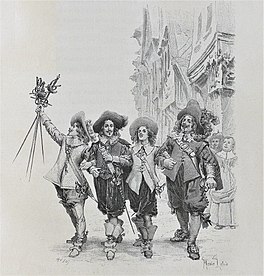 "D'Artagnan, Athos, Aramis and Porthos" Fan Maurice Leloir, 1894.