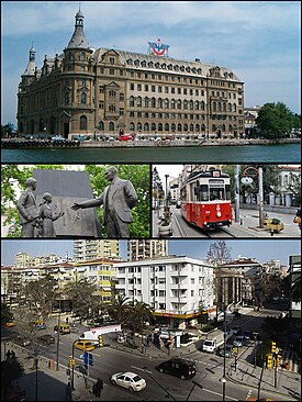 Saat yönünde: ·Haydarpaşa Garı·Moda'daki bir tramvay· Bağdat Caddesi·Atatürk anıtı·