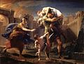 Image 75Eighteenth century painting by Pompeo Batoni depicting Aeneas fleeing from Troy. Aeneas carries his father. (from Founding of Rome)