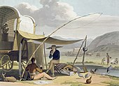 Trekboer making a camp Aquatint c.1804