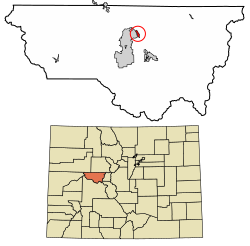 Location of the Woody Creek CDP in Pitkin County, Colorado.