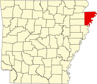 Map of Arkansas highlighting Mississippi County