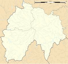 Mapa konturowa Cantal, u góry znajduje się punkt z opisem „Lugarde”