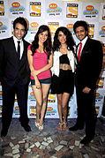 Tusshar Kapoor, Neha Sharma, Sarah Jane Dias, Riteish Deshmukh at the Promotion of 'Kyaa Super Kool Hain Hum' 03.jpg