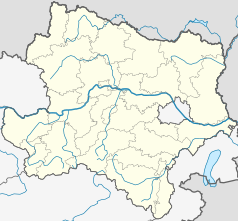 Mapa konturowa Dolnej Austrii, w centrum znajduje się punkt z opisem „Statzendorf”