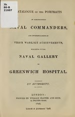 Miniatura para Archivo:Catalogue of the portraits of distinguished naval commanders, and representations of their warlike achievements, exhibited in the Naval Gallery of Greenwich Hospital (IA catalogueofportr00roya 0).pdf