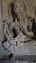 India, Ellora Caves, cave 21, 7th-8th century C.E. Shiva with an ālāpiṇī vīṇā.