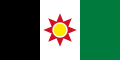 The flag of Iraq (1959–1963), a charged vertical triband.