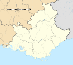 Mapa konturowa regionu Prowansja-Alpy-Lazurowe Wybrzeże, po lewej nieco na dole znajduje się punkt z opisem „Saint-Étienne-du-Grès”