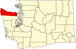 Map of Washington highlighting Clallam County