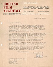 British film academy - Roger Manvell 19th April 1949