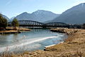 Railroad bridge across the river Drau near the castle Hollenburg and close to the village Strau