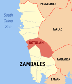 Mapa ng Zambales na nagpapakita sa lokasyon ng Botolan.