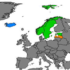 Land hvor Ivar (grønt), Ívar (blått) og Aivars (oransje) er mye brukt