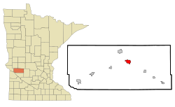 Location of Benson within Swift County, Minnesota