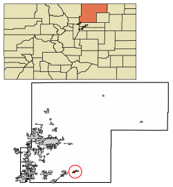 Location of Keenesburg in Weld County, Colorado.