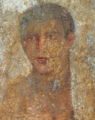 A Hellenistic Greek encaustic painting on a marble tombstone depicting the portrait of a young man named Theodoros, dated 1st century BC during the period of Roman Greece