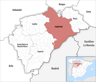 Die Lage des Gerichtsbezirk Sepúlveda in der Provinz Segovia