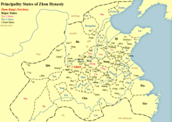 Map showing states of the Zhou Dynasty (Jiǎng is shown on the map as a small state nearby Zhoulai)