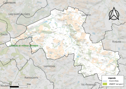 Carte de la ZNIEFF de type 2 sur la commune.