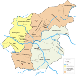 The map of the political division of Masovia between 1313 and 1345, including the Duchy of Czersk.