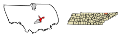 Location of Tazewell in Claiborne County, Tennessee.