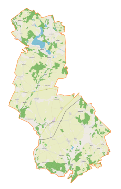 Mapa konturowa gminy Kozłowo, na dole znajduje się punkt z opisem „Niedanowo”