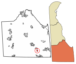 Location of Frankford in Sussex County, Delaware.