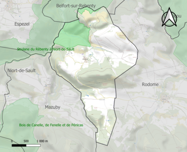 Carte de la ZNIEFF de type 1 sur la commune.