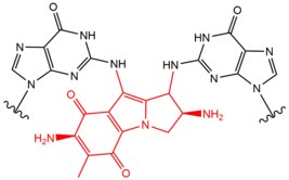 Chemical structure of a DNA crosslink induced by Mitomycin C.