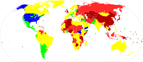 Possession of long guns by country:   No permit required for both repeating and semi-automatic long guns   Partially licensed – repeating long guns permitless, semi-automatic with permit   Allowed with permit – no good reason required or simple declaration of reason1   Allowed with permit –  good reason (like sport shooting license or proving danger to life) required1   Prohibited with exceptions or prohibited in practice – few licenses are issued   Prohibited – civilians are banned from obtaining long guns   Different rules regarding shotguns and rifles 1Some countries in these categories may place additional restrictions or ban semi-automatic long guns