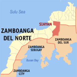 Mapa ning Zamboanga del Norte ampong Siayan ilage