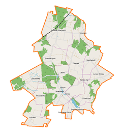 Mapa konturowa gminy Nowodwór, u góry znajduje się punkt z opisem „Grabów Szlachecki”