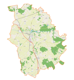 Mapa konturowa gminy Pasłęk, po lewej nieco u góry znajduje się punkt z opisem „Stadnina Koni Rzeczna”