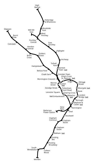 Geographical path of the Northern line